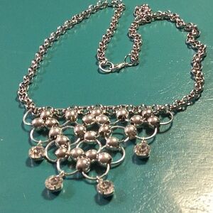 Silver toned beaded necklace with crystals